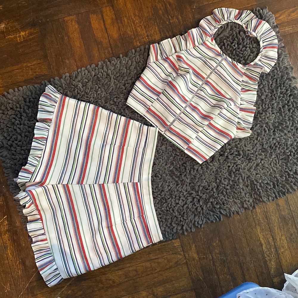 Aura Striped Ruffle Shorts Set
